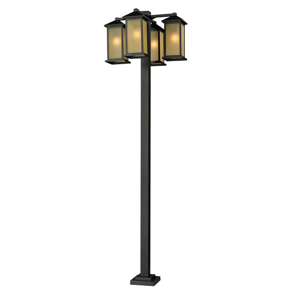 Z-Lite 548-4-536P-ORB 4 Head Outdoor Post in Oil Rubbed Bronze with a Tinted Seedy Shade